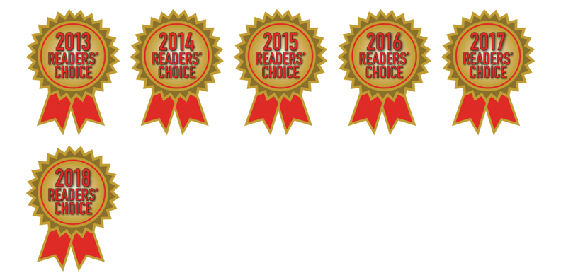 Readers Choice 2013, 2014, 2015, 2016, 2017 and 2018
